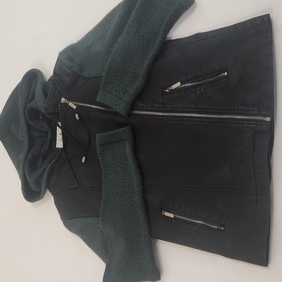 Daytrip Black Green Faux Leather Jacket With Removable Hood. Size M - Picture 2 of 8